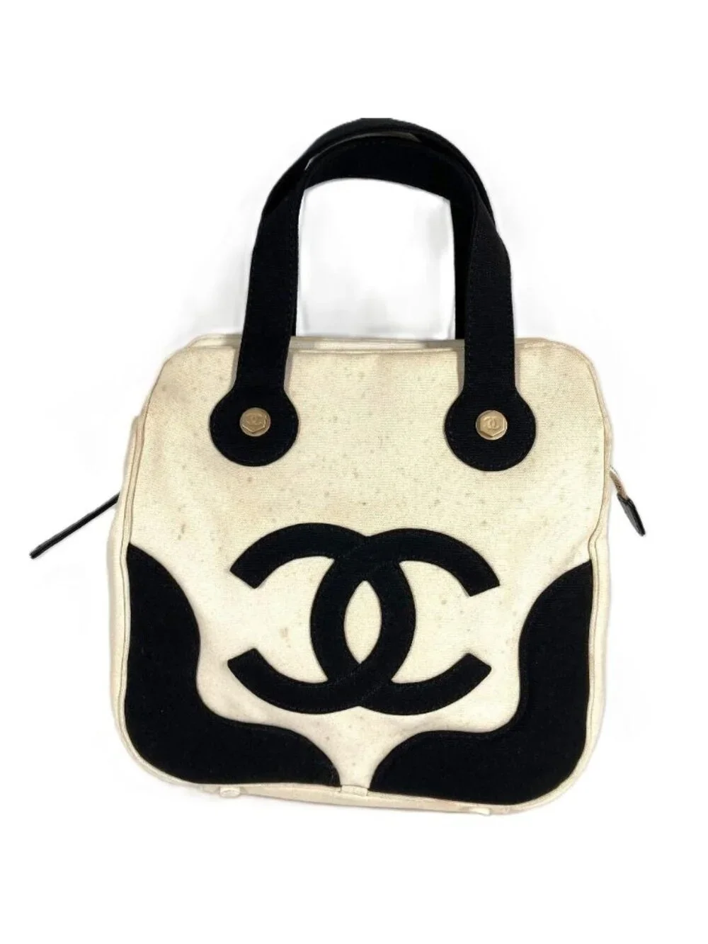 Chanel Handbag CC Logo Marshmallow Canvas Black